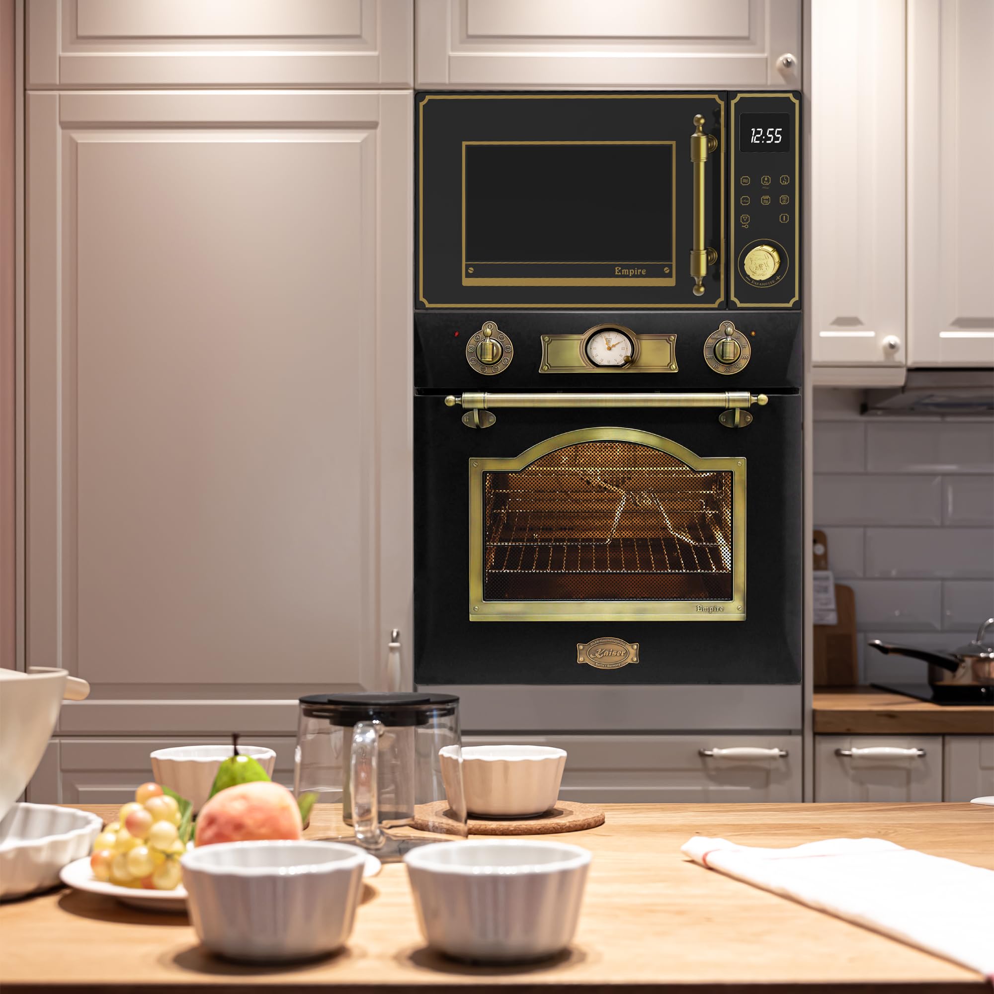 Kaiser Empire M 2530 Four micro-ondes rétro noir 25 l 1200 W barbecue 2200 W chaleur tournant FullTouch verre métal
