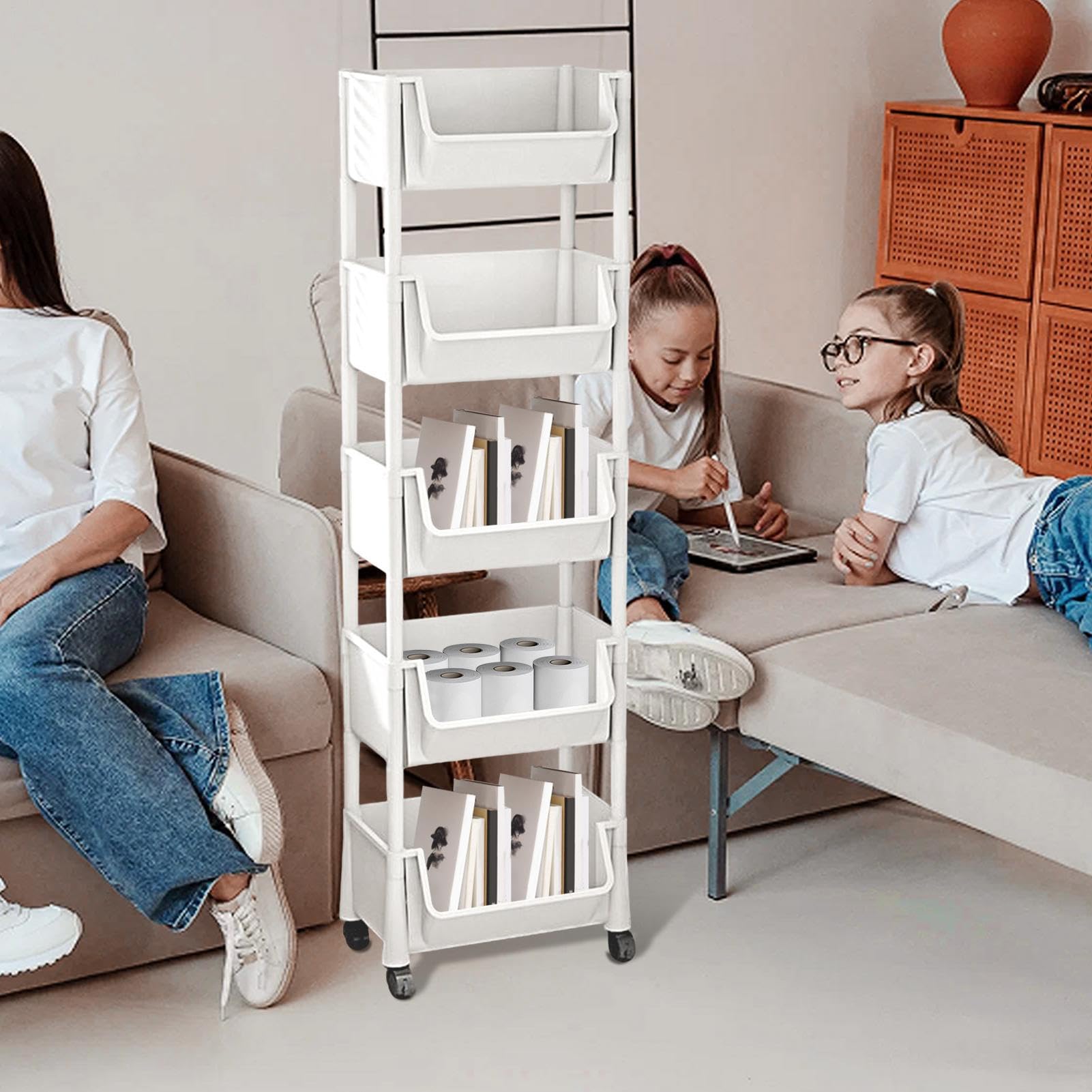 Rolling Cart Organizer - Design et Compact - Étagère de Rangement Mobile avec roulettes pour, Livres, collations dans Les Petites pièces, bibliothèque compacte pour Bureau ou Salle de