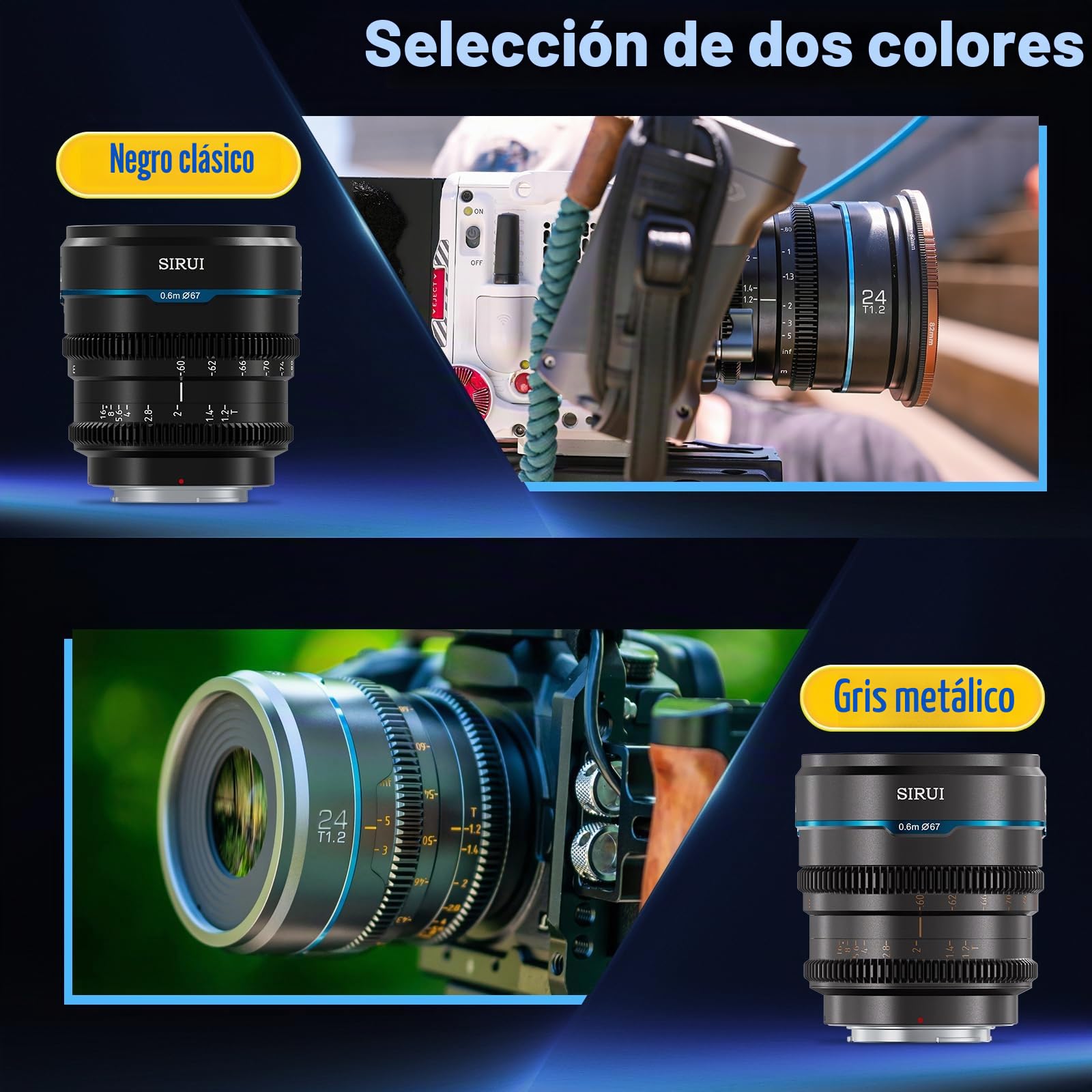 SIRUI Night Walker 24mm Lente de Cine S35/APSC con Enfoque Manual, Lente de Gran Apertura T1.2 para RF Cameras, para Red Komodo, R7, R10, C70, R50 (MS24R-B, RF, Negro)