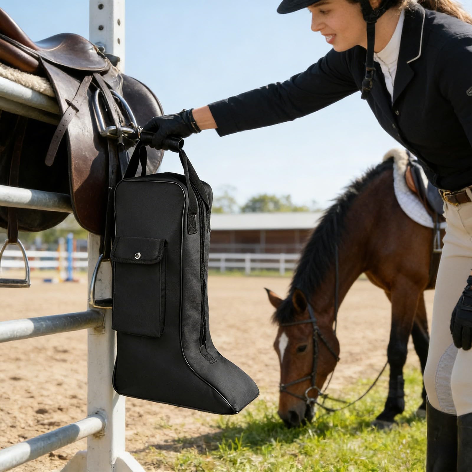 Bolsa de almacenamiento portátil de tela Oxford para botas de equitación para protección y fácil limpieza durante viajes y desplazamientos