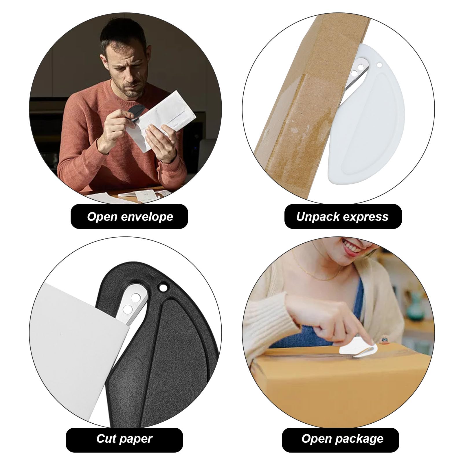 Mini Tagliacarte da Scrivania in Plastica con Lama in Metallo, 20 Pezzi Apribuste per Tagliare Pacchi e Carta