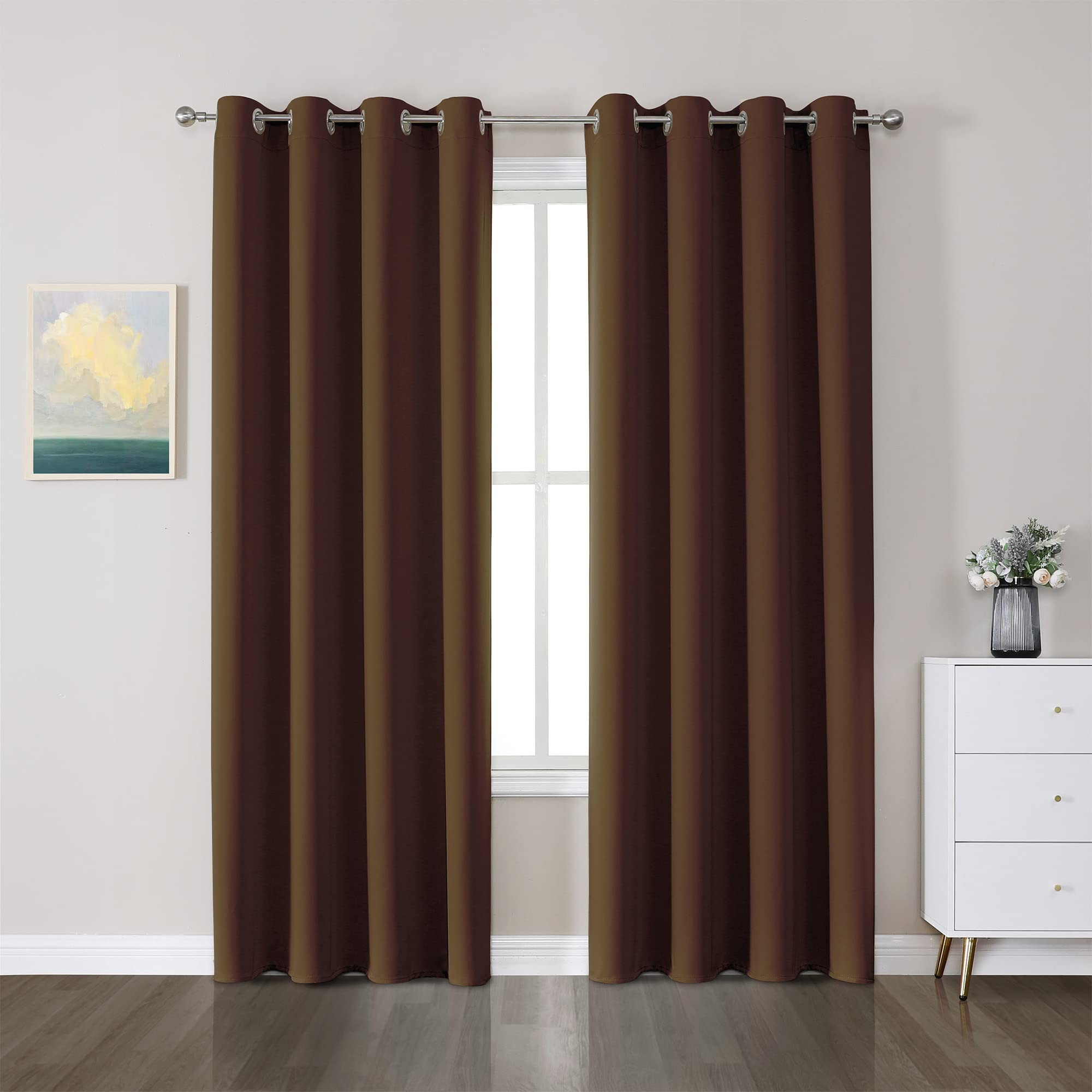 CUCRAF Blackout Room Darkening Window Curtains for Bedroom,Light Blocking Drapes for Living Room,52 inch Width x 84 inch Length,Brown,Set of 2 Panels