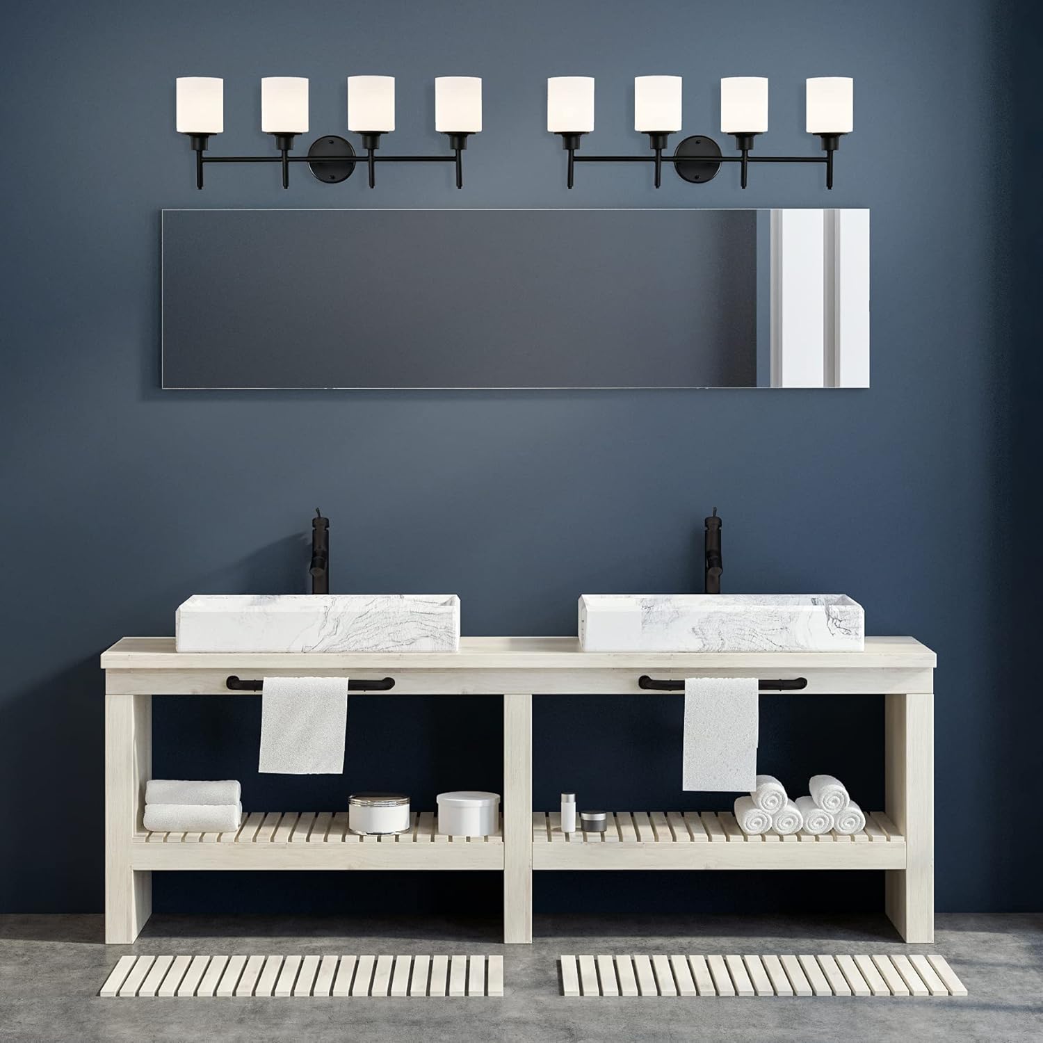 Hоttеѕt Sаlеѕ Design House 588236 Aubrey Transitional 4-Light Indoor Bathroom Vanity Light Dimmable Frosted Glass for Over The Mirror, Matte Black 🔥 Hоt Dеаlѕ Design House 588236 Aubrey Transitional 4-Light Indoor Bathroom Vanity Light Dimmable Frosted Glass for Over The Mirror, Matte Black