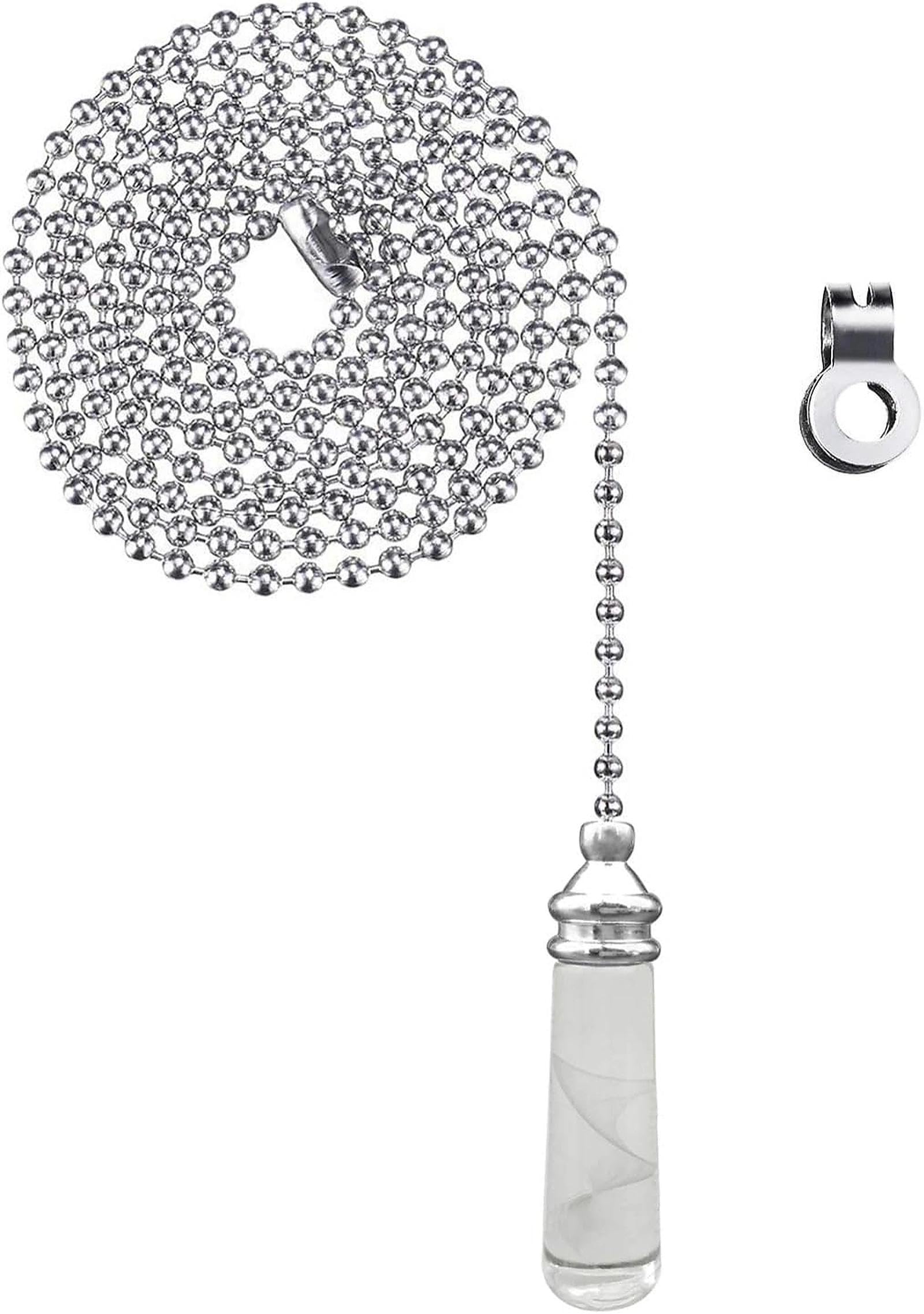Light Pull Chain Extension with Ball Chain 100 cm Length Bathroom Toilet Light/Ceiling Light Fan Switch/Blind Cord Pull Handle Weight Pull Cord - Chrome with Crystal Cylinder