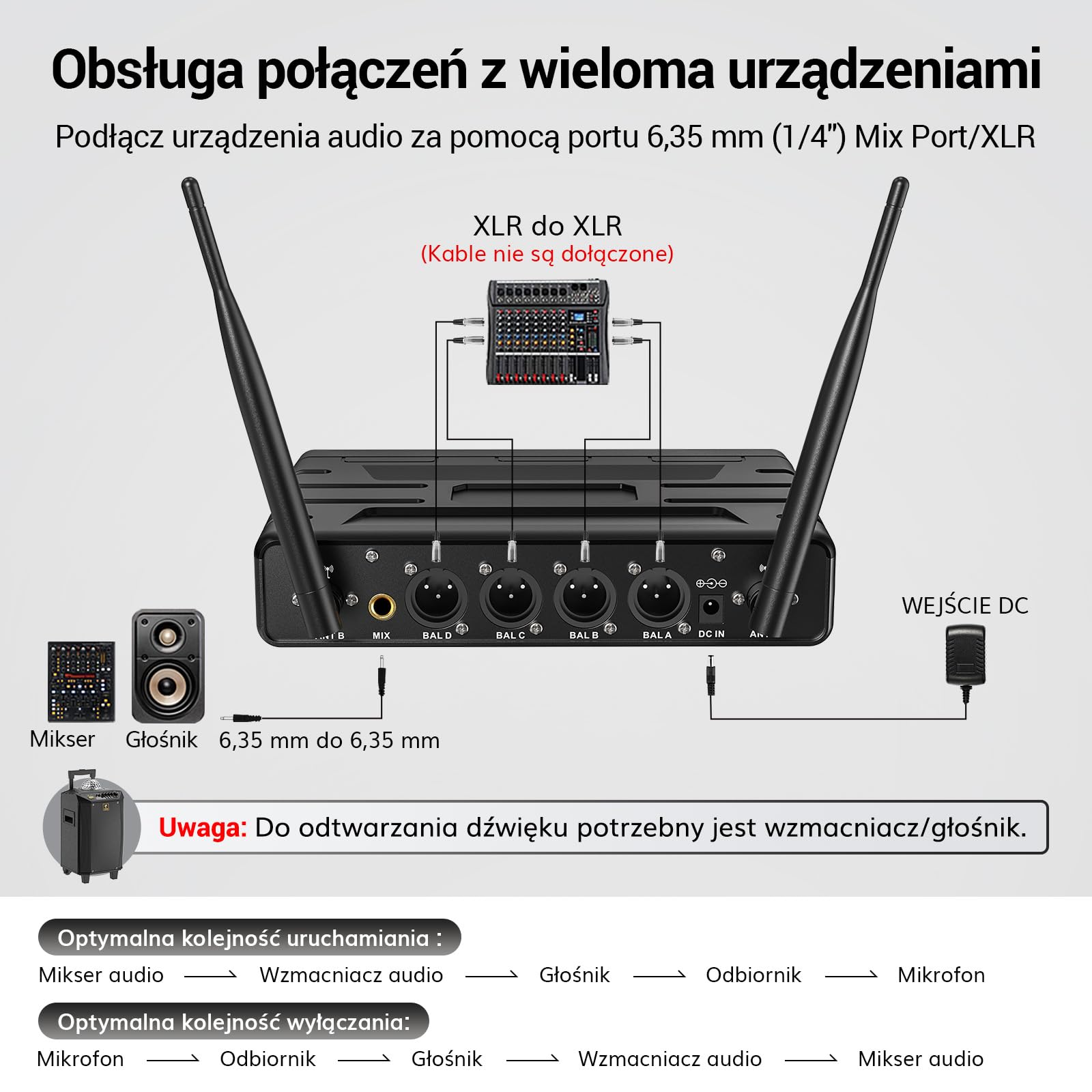 Bezprzewodowy zestaw TONOR UHF z 4 nadajnikami bodypack/zestawem słuchawkowym/mikrofonem typu lavalier, bezprzewodowy mikrofon 4x5 częstotliwości o zasięgu 60 m do wokalnego karaoke, DJ PA, TW364