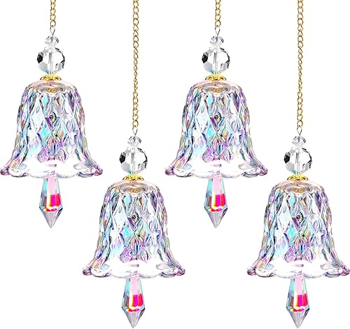Maxcheck Paquete de 4 adornos de campana de Navidad con purpurina para árbol de Navidad, adornos de campana de cristal, adecuados para árbol de