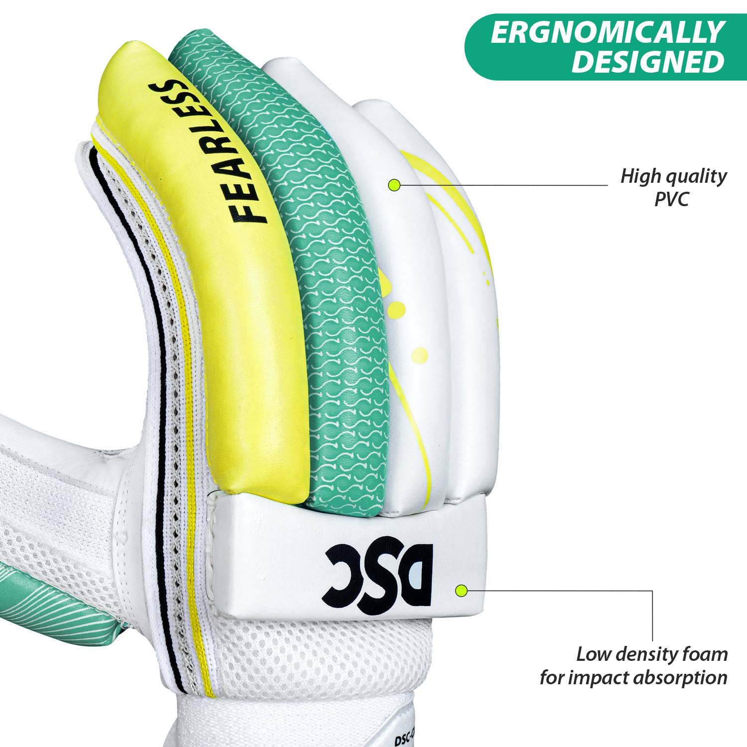 DSC Jaffa 22 Cricket Shoes for Men and Boys UK-9 White/Lime-Yellow & DSC Condor Atmos Cricket Batting Gloves Mens Right (Color May Vary) 4