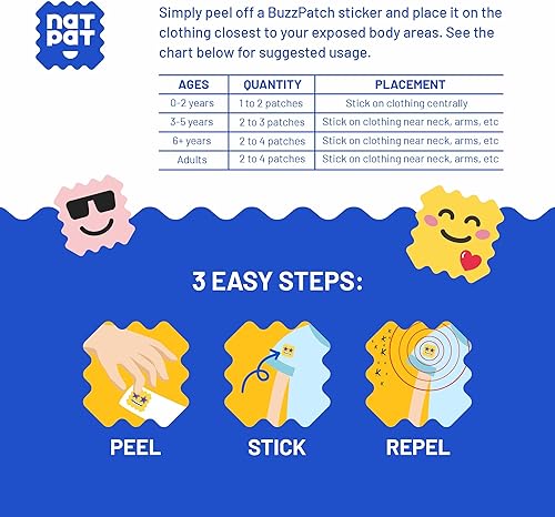 Miniatura 6 de BuzzPatch Calcomanías de parches de mosquitos para niños (paquete de 60) Todos los ingredientes naturales, a base de plantas, no tóxicos, sin DEET,