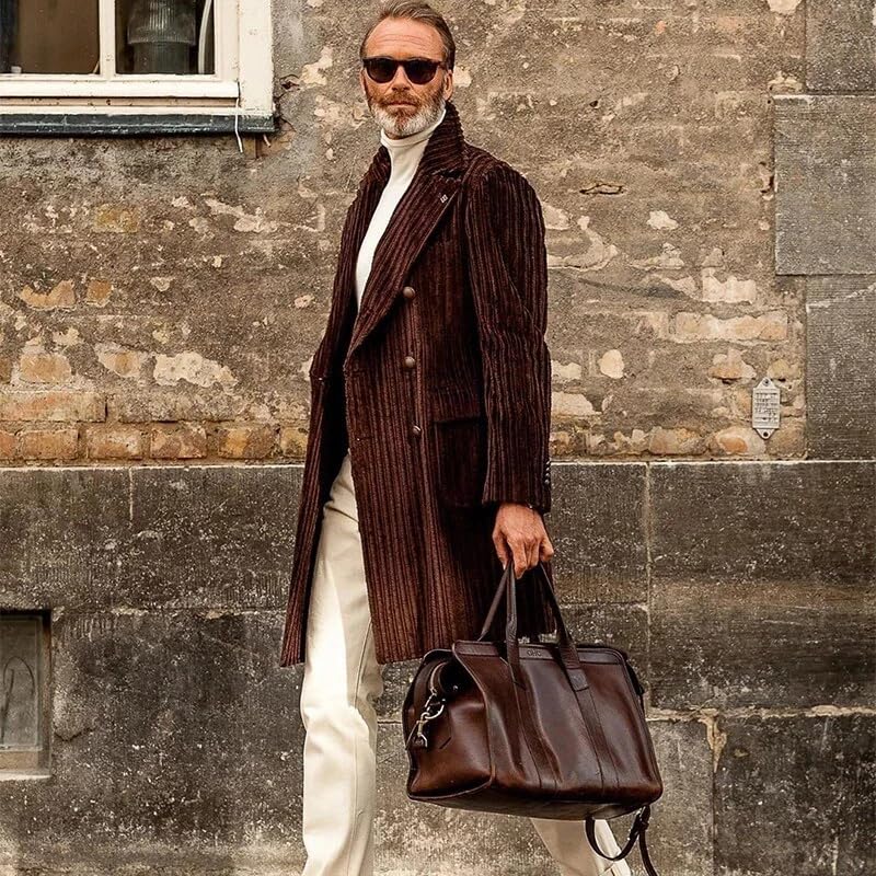 Men's Corduroy Suit Blazer Jacket Sport Double Breasted Suits for Men Velvet Coat Long Casual Work Wear3