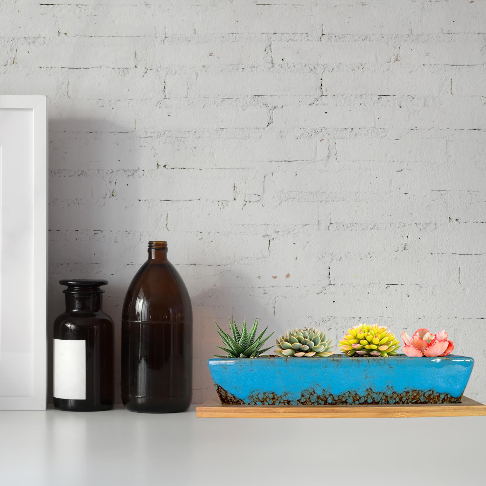 Blue Glass Large Oblong Planter