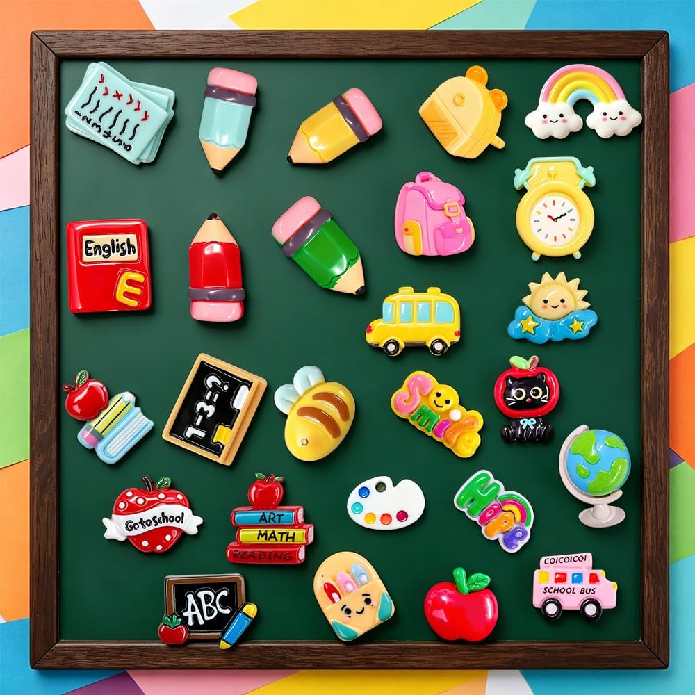52 Pcs Back to School Resin Charm Pencil Book Blackboard Flatback Cabochon Accessories Cute Embellishments Bulk for Jewelry Cellphone Case Scrapbooking Headband Photo Frame DIY Craft Making image 5