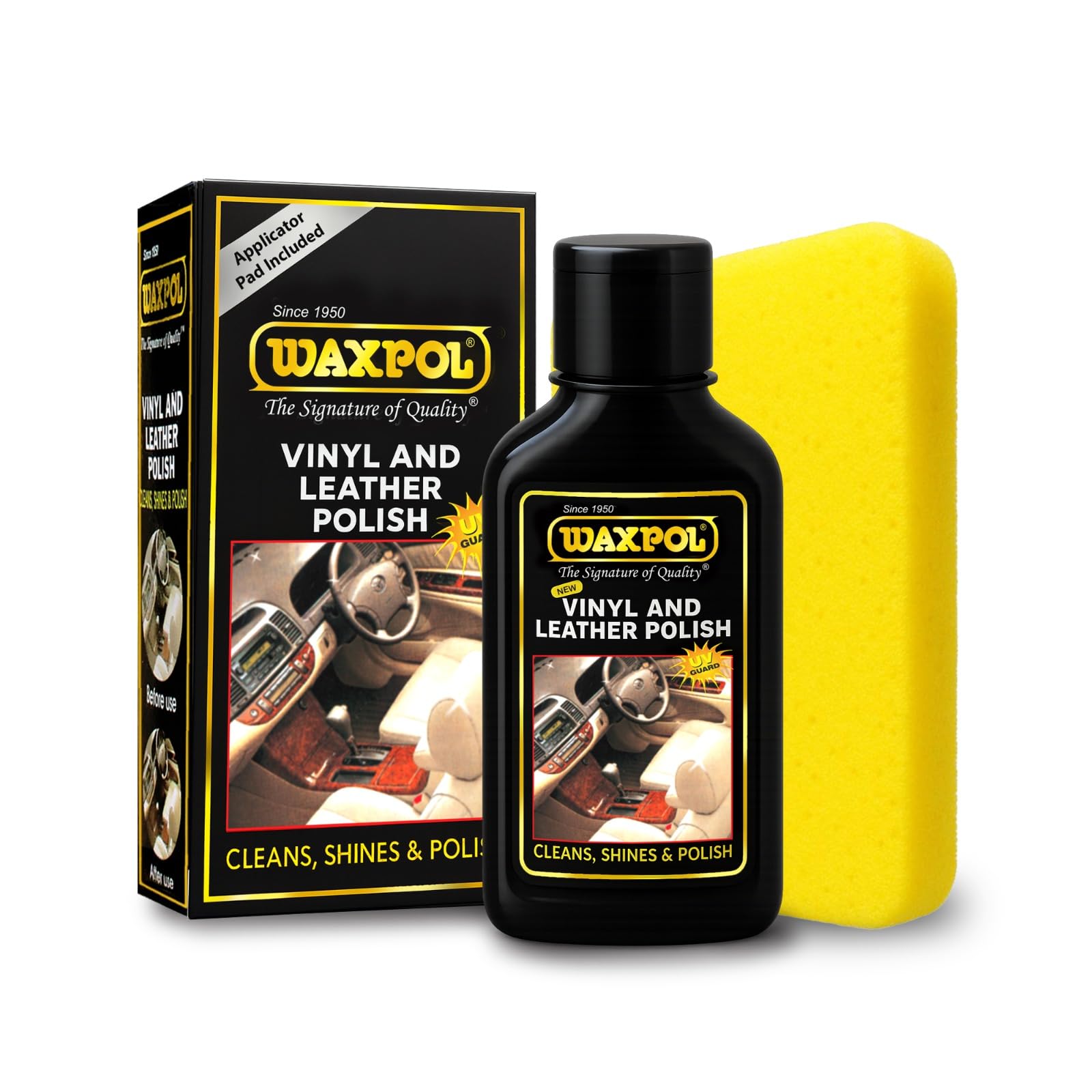 Waxpol Vinyl & Leather High Shine Polish 125 ml for Car & Bike Seats, Dashboard & Leather Accessories