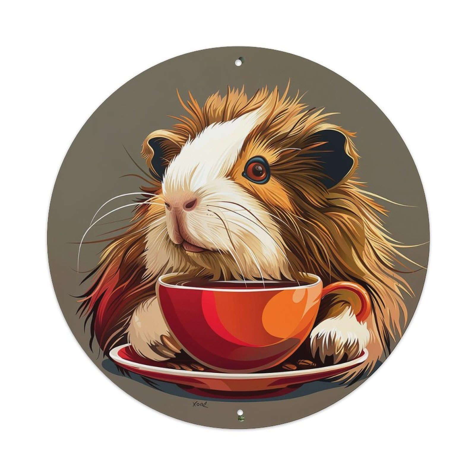 Jdyansheng Vintage Guinea Pig Holding Coffee Cup Tin Sign Metal Poster Metal Signs For Home Man Cave Bar Cafe Kitchen Laundry Room Wall Decorations 8X8 Inches