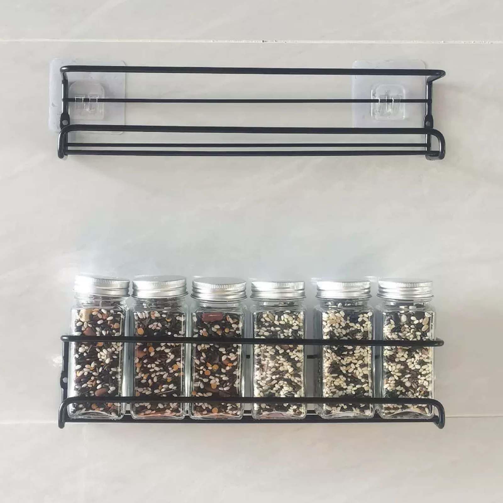 Gewürzregal Wand 2 Set Gewürzregal Hängend Ohne Bohren Küchen Gewürzregal Metall Spice Rack Wall No Drilling Küchenregal Hängend Gewürzständer Für Küchenschrank Duschablage Hängen Wall Organiser