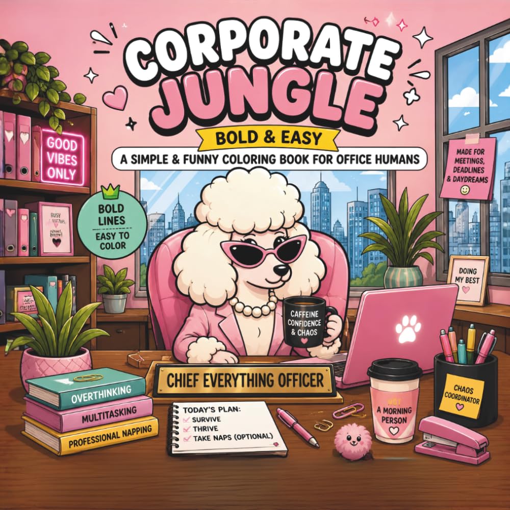 Corporate Jungle: A Simple and Funny Coloring Book for Office Humans | 40 Bold and Easy Designs for Stress Relief and Coffee Breaks | Cozy Office ... and Teens | 8.5 x 8.5 Inch Square Edition