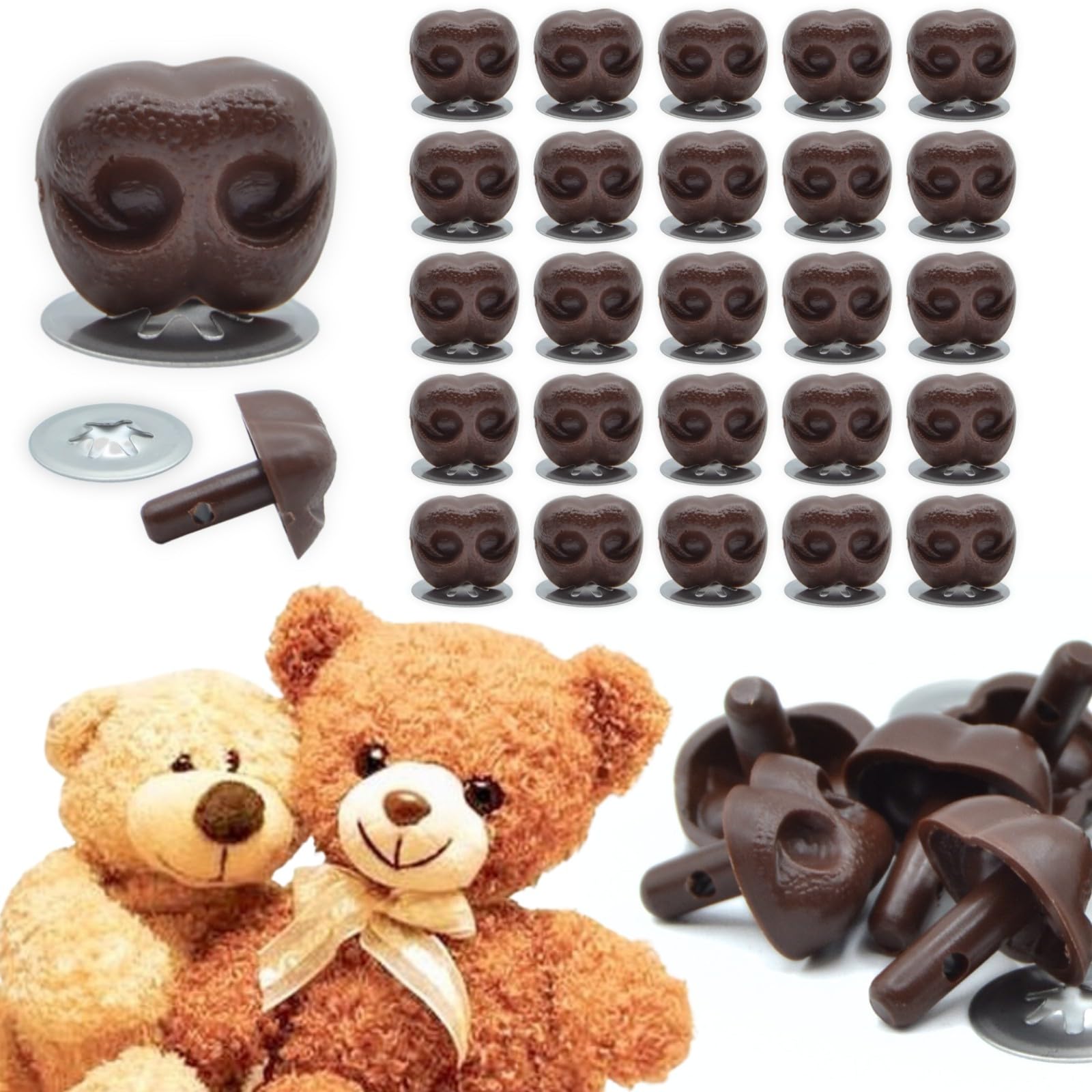 celloexpress 30mm x 24mm Brown Animal/Dog NOSES with Metal Backs - Teddy Bear & Soft Toy Making Detailed Noses - Pack of 25