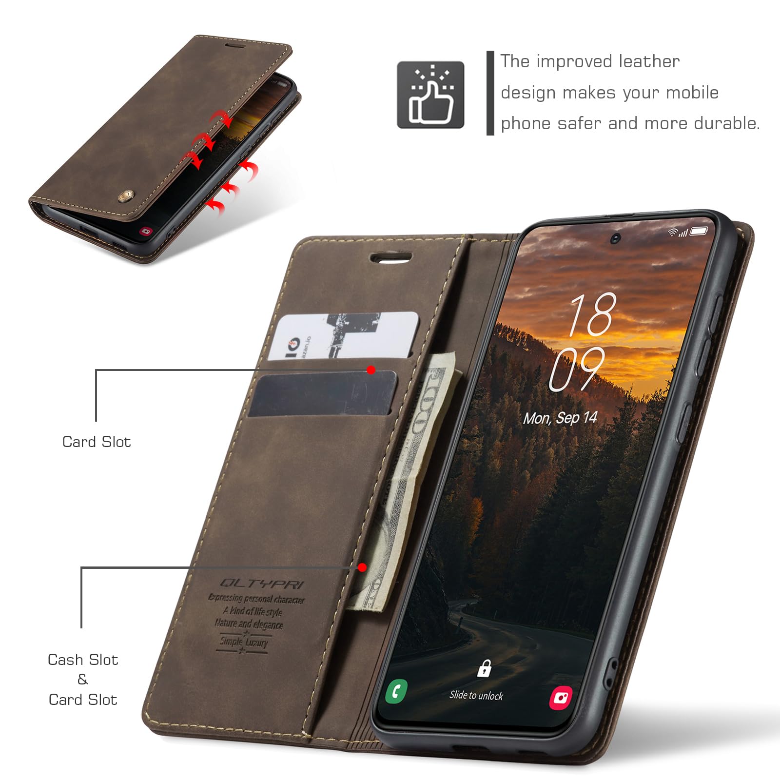 QLTYPRI Case for Samsung Galaxy S24 Plus, Vintage PU Leather Wallet Case Card Slot Kickstand Magnetic Closure Shockproof Flip Folio Case Cover for Samsung Galaxy S24 Plus - Coffee Brown