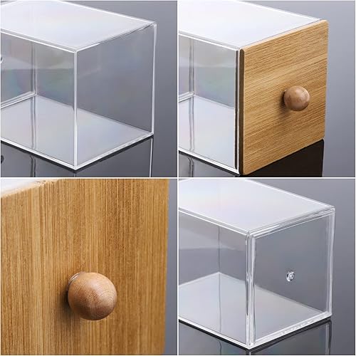 Miniatura 2 de Tbestmax Qtip Apothecary - Soporte para hisopo de algodón, 12 onzas, recipiente de baño transparente para almacenamiento, 4 tapas de madera negra