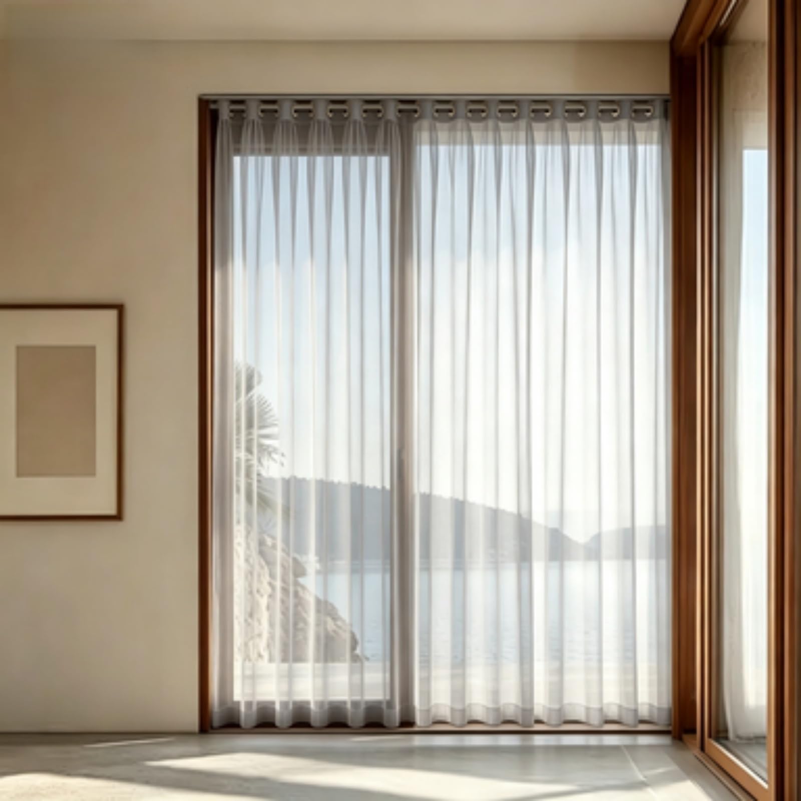 FEIJDON Sheer Curtains 145 x 195 cm Touching, Saving Privacy Net Curtain Sheer Curtains – Energy-Saving Privacy Panels with UV Light for Kitchen, Patio, Hotel, Grey