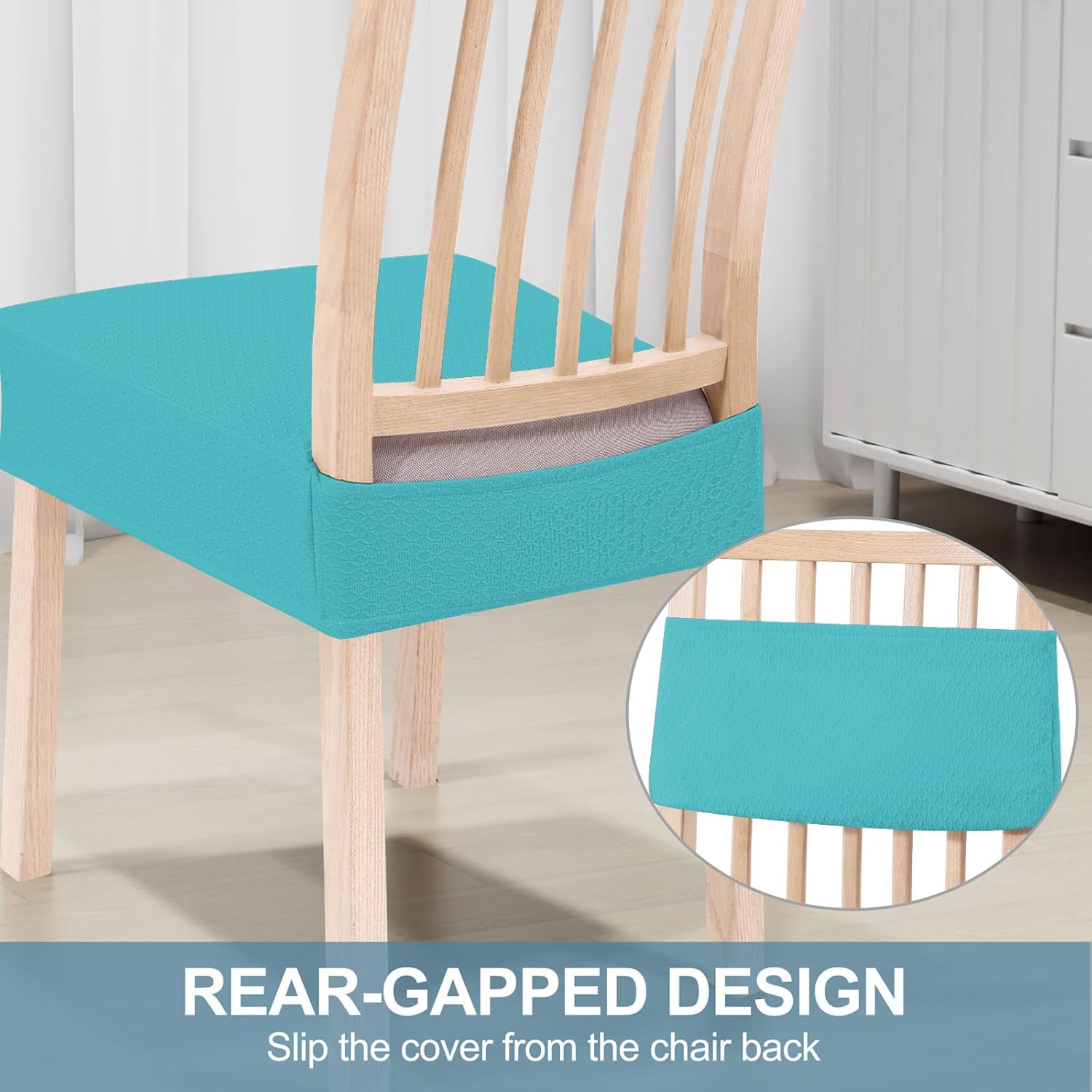Smiry Stretch Jacquard Seat Covers for Dining Room Chairs Set of 4, Removable Washable Chair Seat Protector Slipcovers, No Rear Covers, Aqua