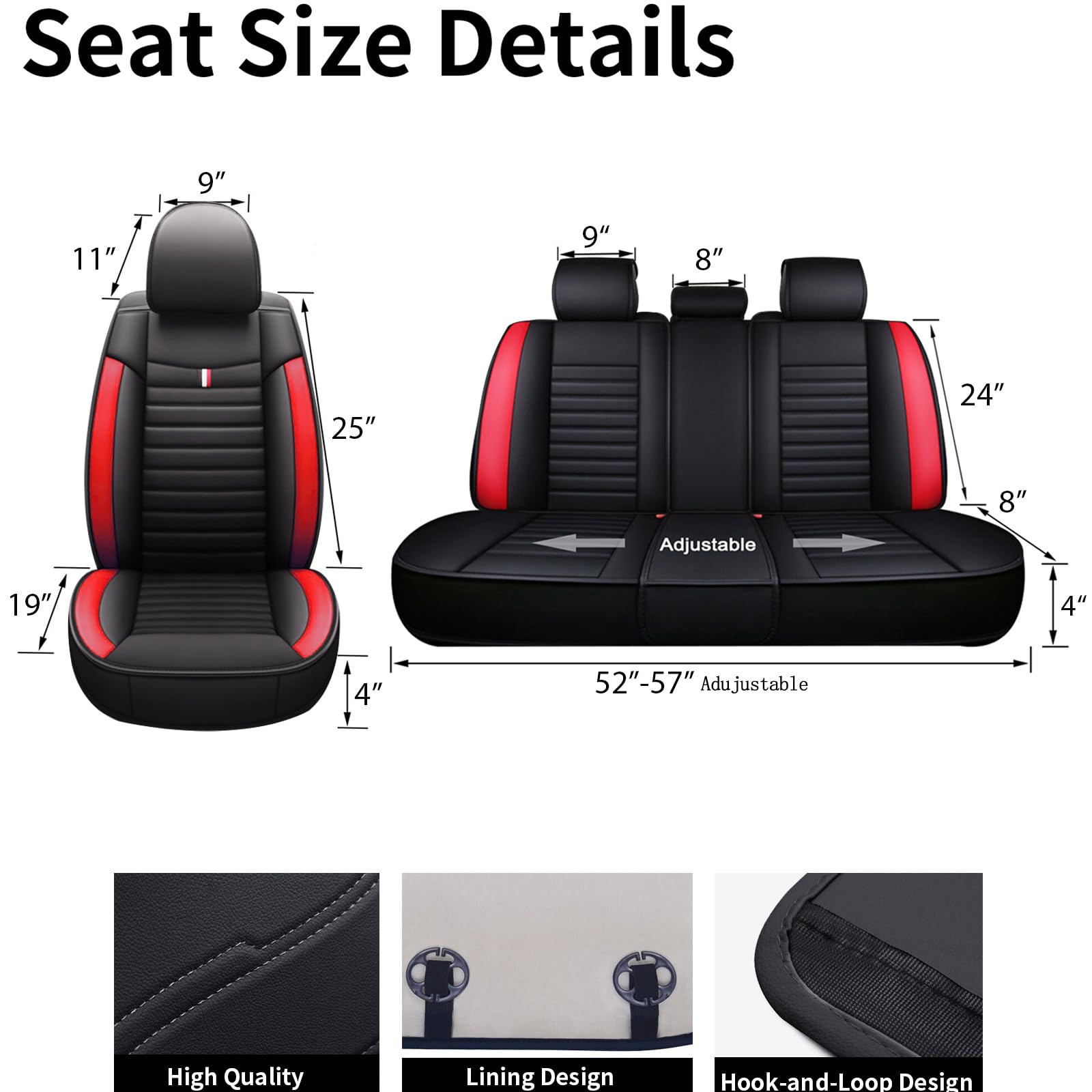 Ensemble complet de housses de siège de voiture universelles en cuir synthétique avant et arrière – Coussins de voiture pour Opel Agila, Antara, Astra, Corsa-e Grandland, X, Insignia, Meriva, Mokka