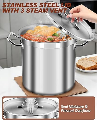 Miniatura 2 de Olla Grande con Tapa - Utensilios de Cocina de Acero Inoxidable de 40 Cuartos, Olla para Sopa de Servicio Pesado de 10 Galones, Ollas Grandes para