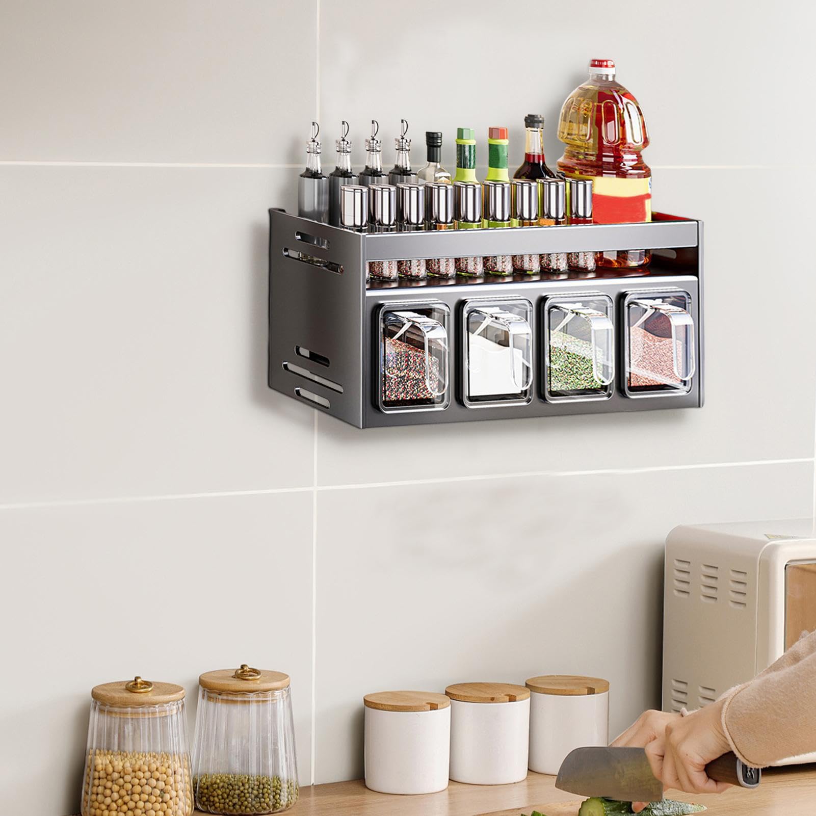 Organizador de especias de cocina-Estante sin punzones de montaje en pared