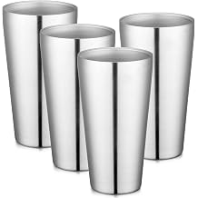 Beasea Stainless Steel Cups 19 oz, 4 Pack Large 18.6oz 550ml Stainless Steel Water Drinking Tumbler Stackable Double Wall Insulated Metal Pint Glasses Tin Cups for Home Party Camping