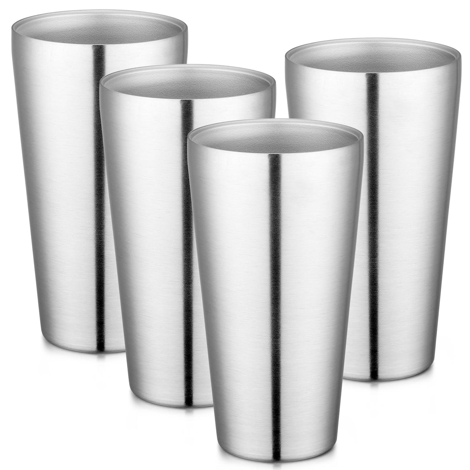 Beasea Edelstahlbecher, 550 ml, stapelbar, doppelwandig, isoliert, Metall, Pint-Gläser, für Zuhause, Party, Camping, 4 Stück