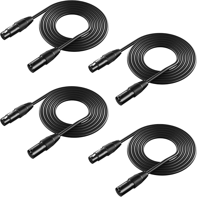Neewer 4 Pack 6.5 feet/2 meters DMX Stage Light Cable Wires with 3 Pin Signal XLR Male to Female Connection for Moving Head Light Par Light Spotlight with XLR Input and Output