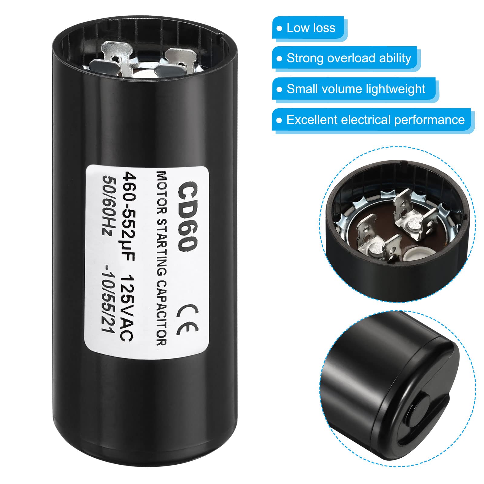 PATIKIL Condensatore Avvio Motore 460-552uF/Mfd 125V 50/60Hz CD60 Condensatore Marcia Condensatore Avviamento Motore per Avviamento Motore Elettrico
