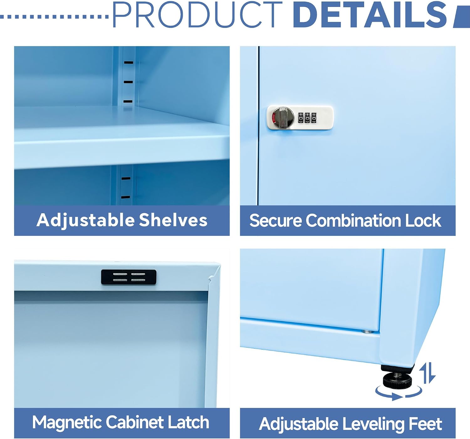 MIOCASA Metal Storage Cabinet with Lock, 3 Adjustable Shelves Single Door Steel Locker for Home, Office & Garage (Blue)