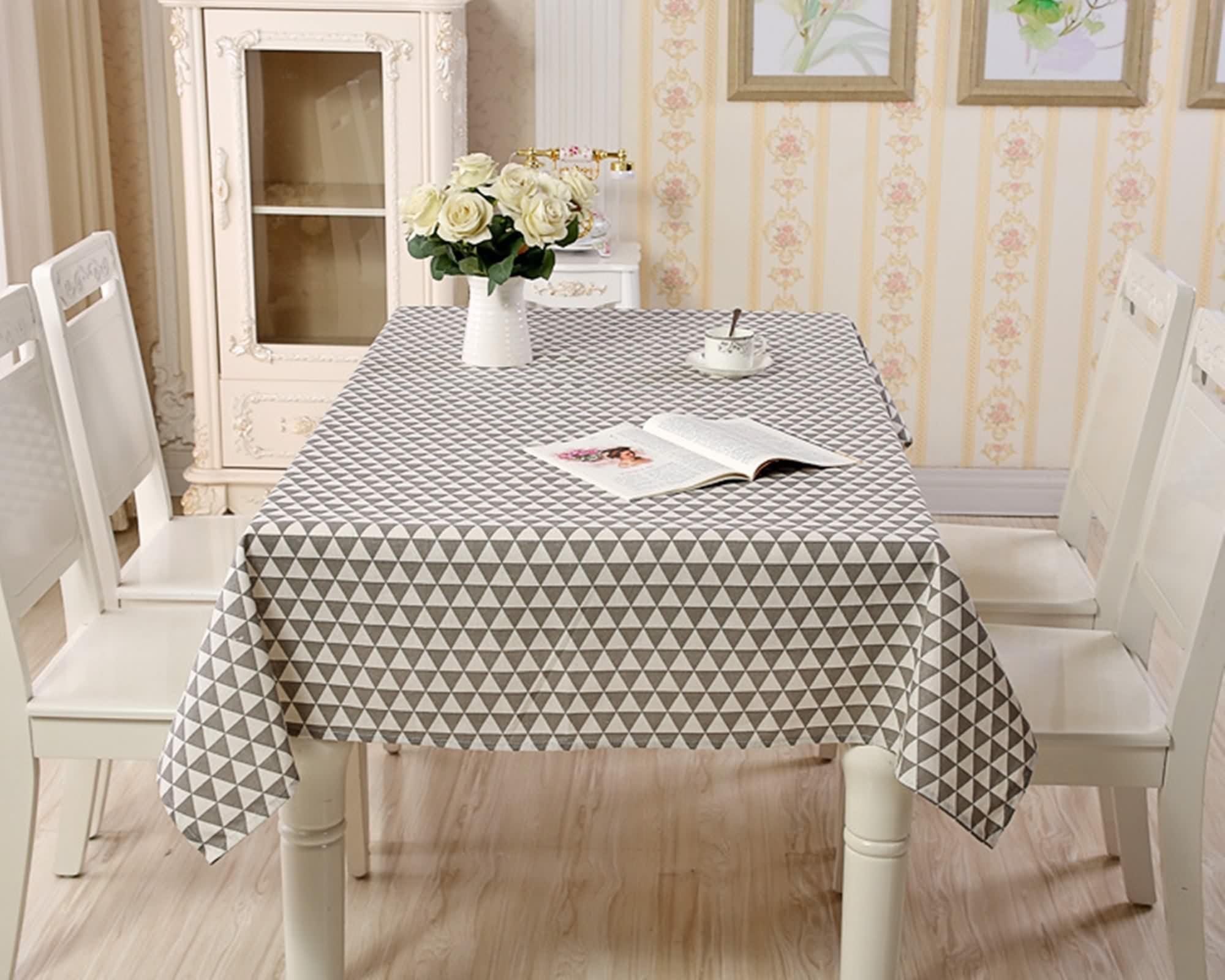 Tovaglia Cotone Rettangolare, Tovaglia per Comunione Grigio Triangolo Copritavolo 140X180CM per Soggiorno Cucina