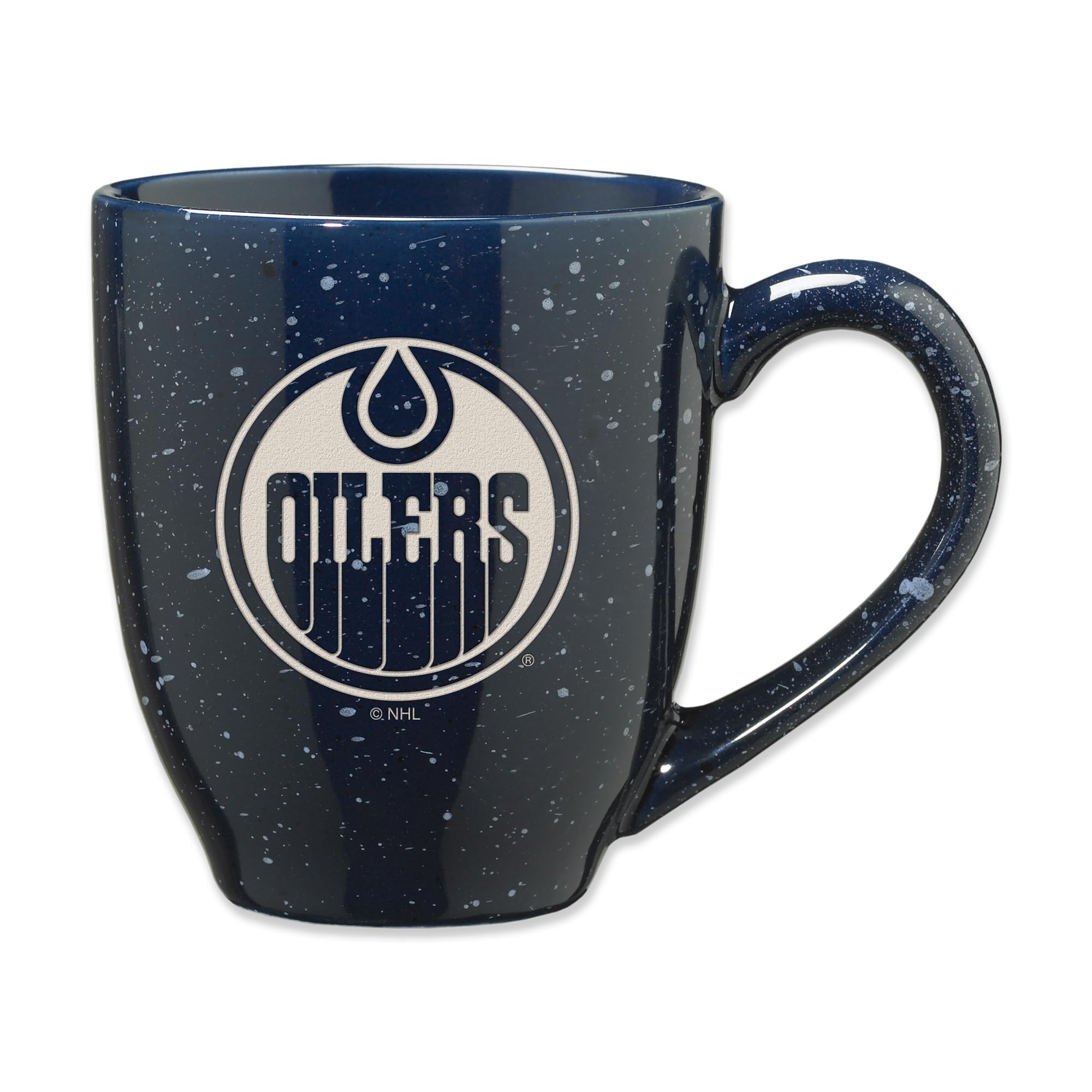 Rico Industries NHL Hockey Edmonton Oilers Navy 16 oz Team Color Laser Engraved Speckled Ceramic Coffee Mug, SPK7901NV
