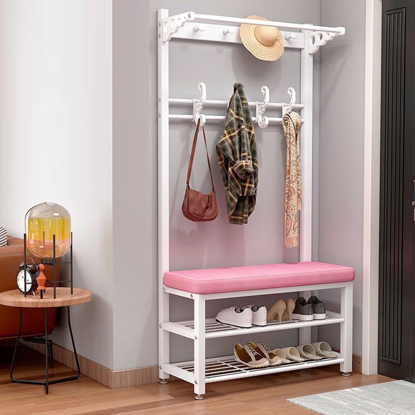 FGXHHS 4-in-1 Entryway Bench with Coat Rack, Shoe Storage & Hanger Hooks - Versatile Hall Tree for Hallway, 60-100cm Width, Stylish Black Design, Perfect nization