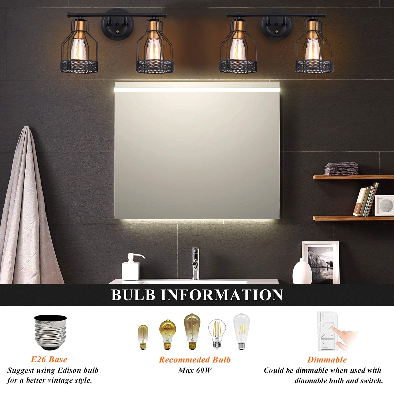 Pauwer 2 Light Industrial Bathroom Vanity Light Farmhouse Metal Cage