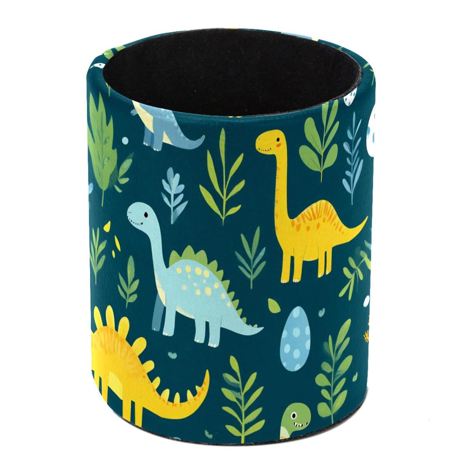 HEOEH Dinosaur Pen Holder for Desk, PU Leather Pencil Holder Pen Cup Marker Holder Makeup Brush Holders, Desk Accessories & Workspace Organizers for Home, Office