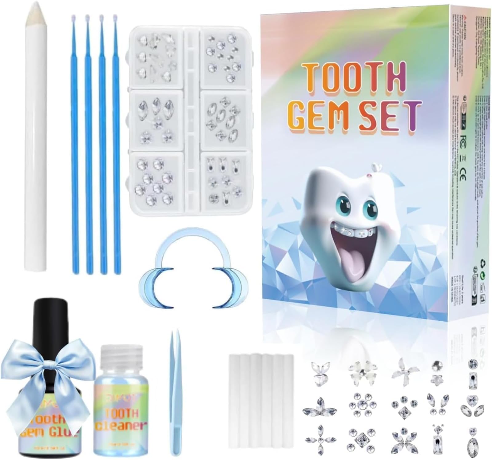 Fiorland Tooth Gems Kit for Teeth with Light, 2025 New Professional 140 Pcs DIY Gem Jewelry for Man Women Sparkling Crystals (D)
