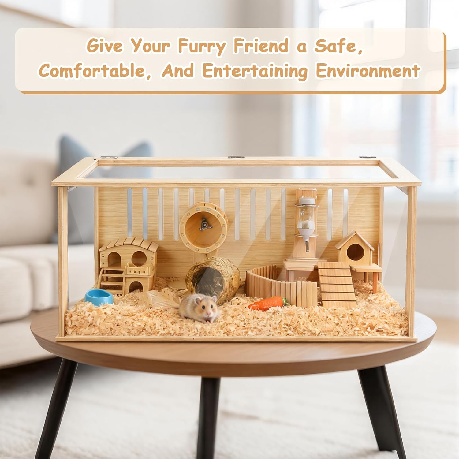 Leinuosen 14 in 1 Wooden Hamster Cage 32 Inch Guinea Pig Cages with House Water Bottle Wheel More Guinea Pig Cage Accessories Large Hamster Cages and Habitats Acrylic Openable Top for Small Animal