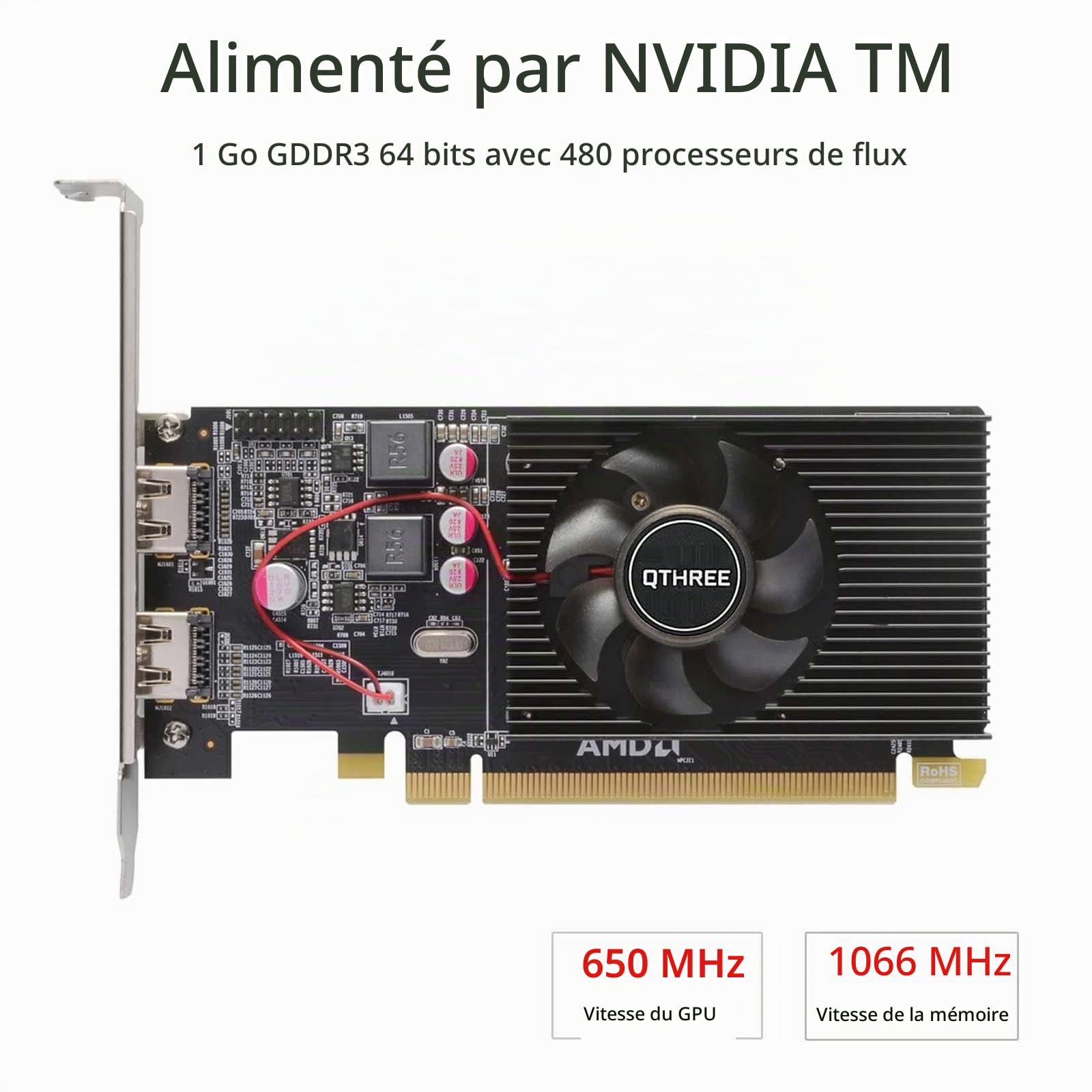 QTHREE Radeon HD 6570 1GB DDR3 2X HDMI Carte Graphique, Low Profile, PCI Express 2.0 x16, Computer GPU, Graphics Card for PC