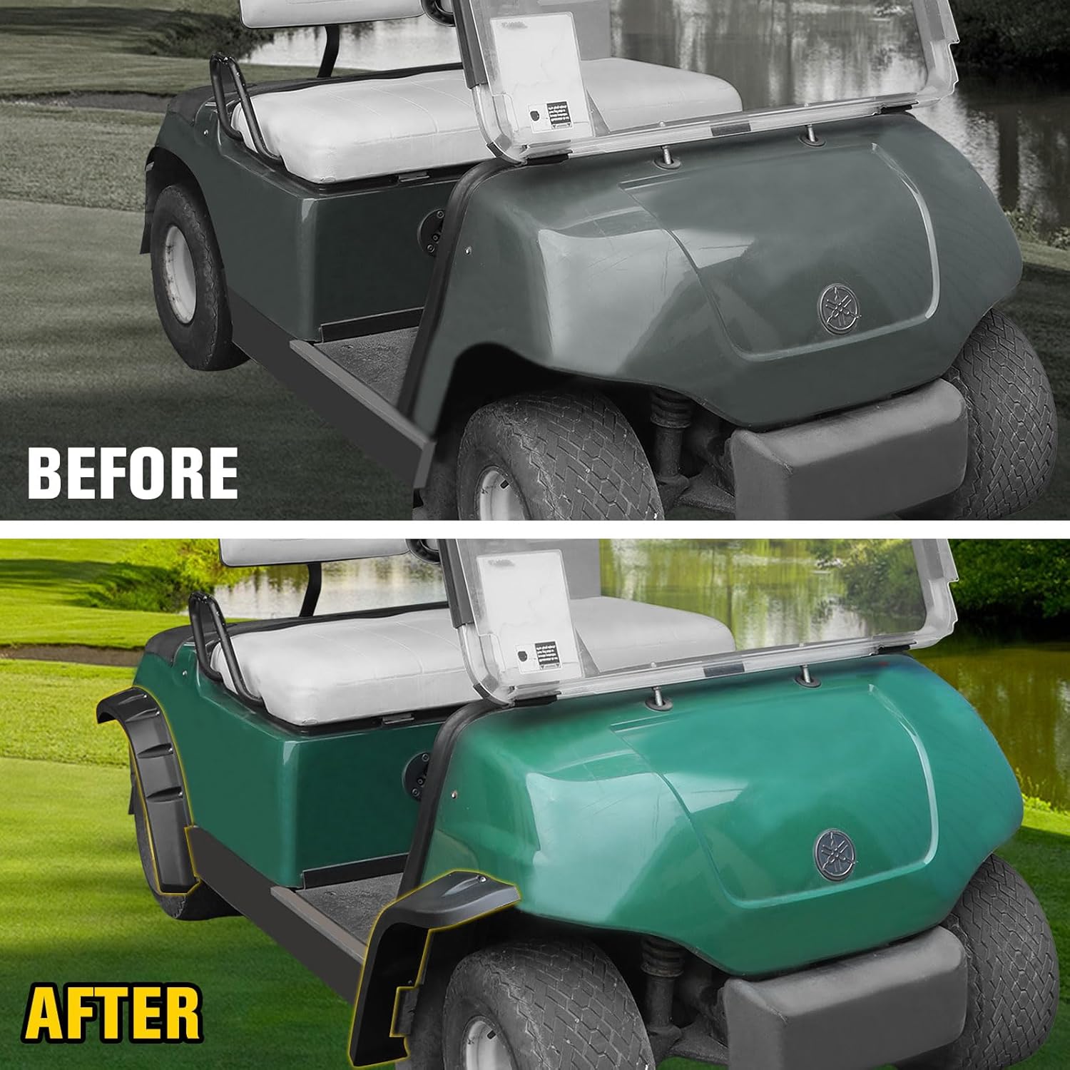 Front and Rear Fender Flares for Yamaha G14 G16 G19 G20 G22 Golf Cart Accessories, Mud Flaps Guards Compatible with standard and Unmodified G14-G22 Models Only, 4PCS