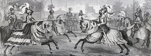 Posterazzi Dos caballeros montados en armadura completa Justando en un torneo medieval. Desde un grabado del siglo XIX. Impresión de póster, (24 x 9)