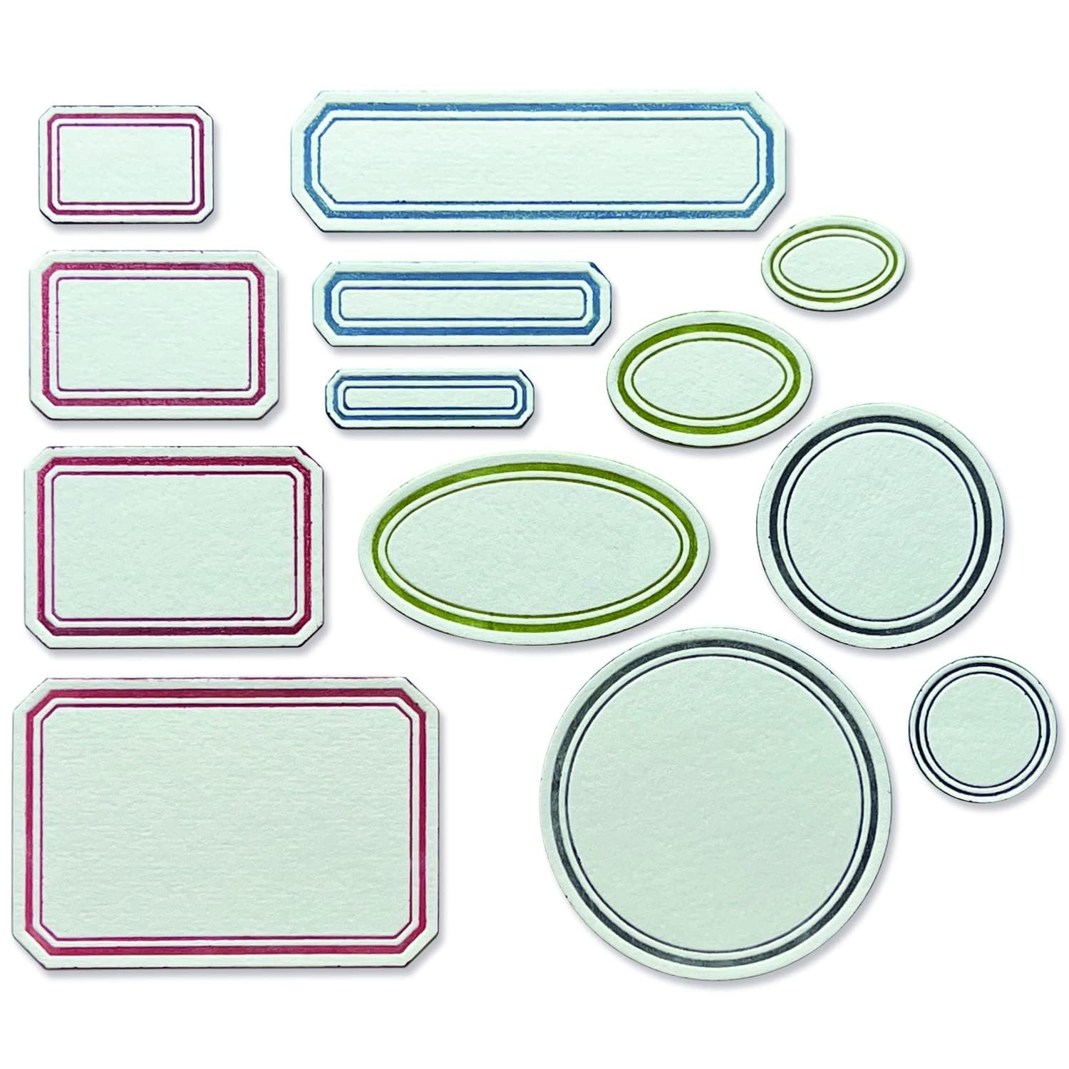 Sizzix Sizzx Thinlits zımba şablonları, 13 adet, Tim Holtz vintage etiketler | 665929 | Bölüm 3 2022, plastik kağıt, çok renkli, tek boy