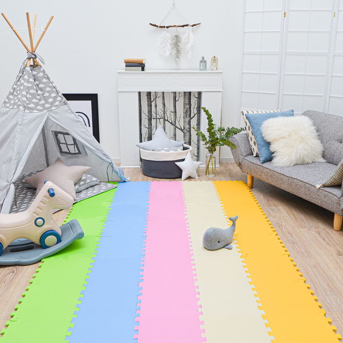 LittleTom 45 Teile Spielmatte Baby Puzzlematte ab Null - 30 x 30 cm Krabbelmatte Bodenmatte Kinder - Puzzle Teppich Kinderzimmer Matte - Outdoor Bodenschutzmatte Spielteppich Eva Schaumstoff Isomatte