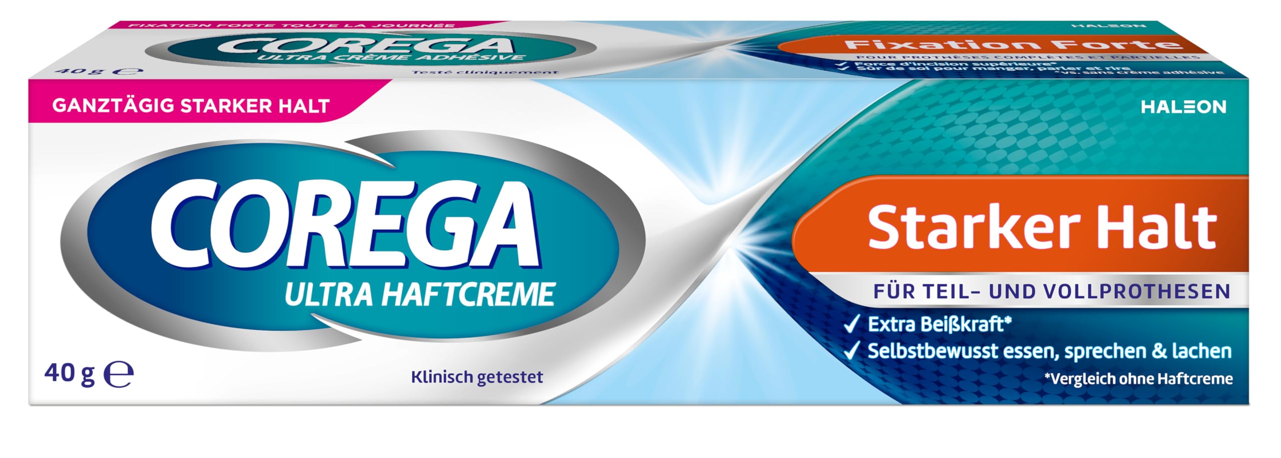Corega Ultra Haftcreme Starker Halt für Zahnersatz/dritte Zähne, hilft den Zwischenraum zwischen Prothese und Zahnfleisch zu versiegeln, zinkfrei, 1x40g 4 g (1er Pack) Starker Halt