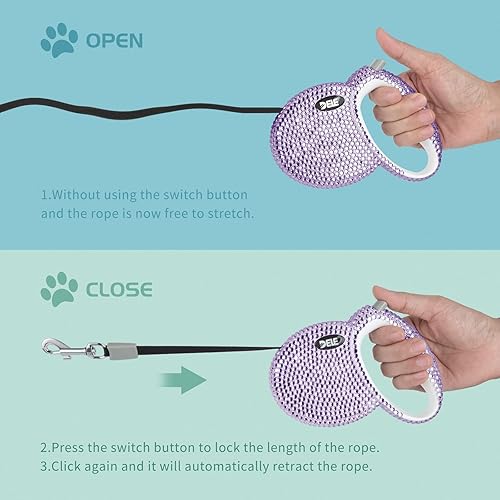 Miniatura 2 de eing Correa retráctil para perro, correa para caminar para mascotas con mango antideslizante, cinta de nailon fuerte, sin enredos de 360, adecuada
