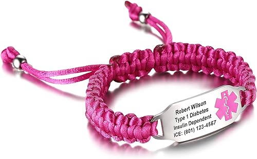 Miniatura 3 de Pulseras de alerta médica para mujer, pulseras de identificación de alerta médica, cuerda de poliéster trenzada hecha a mano, pulsera de emergencia