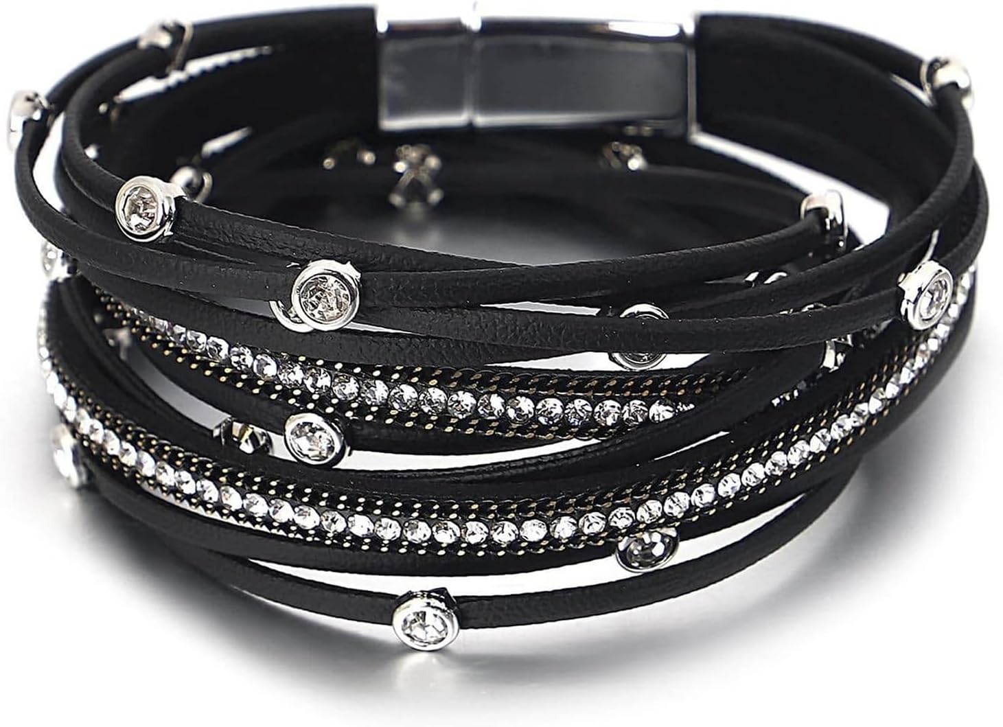 Fesciory leopard bracelet for women boho leather wrap pearl crystal