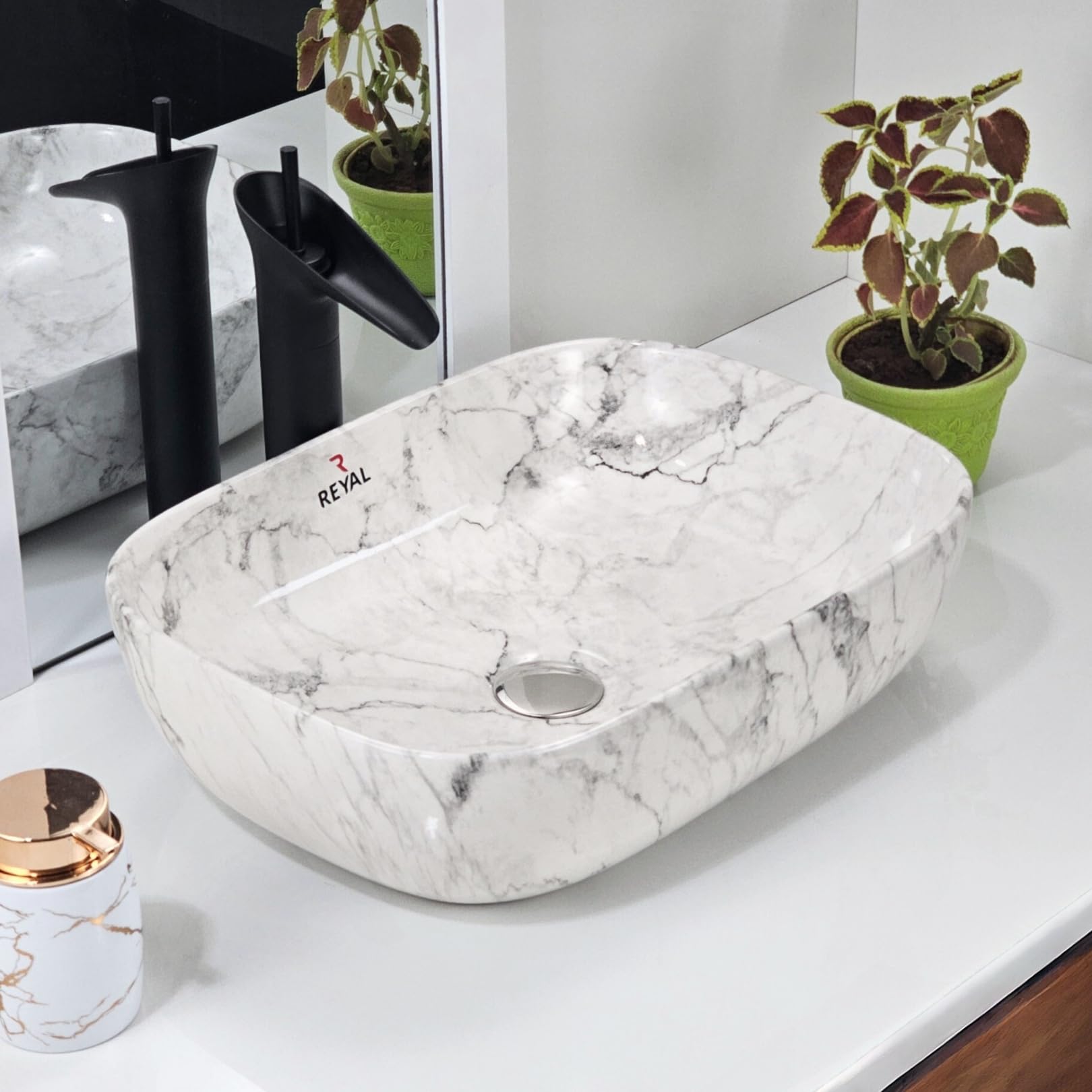 Reyal Wash Basin Marble Series Glossy Ceramic Tabletop Wash basin (13" x 18" x 5.5") Counter Top Washbasin | Bathroom Wash Basin Vessel Sink (GREY MARBLE GLOSSY) (B0D3J9PHYX) Amazon Price History, Amazon Price Tracker