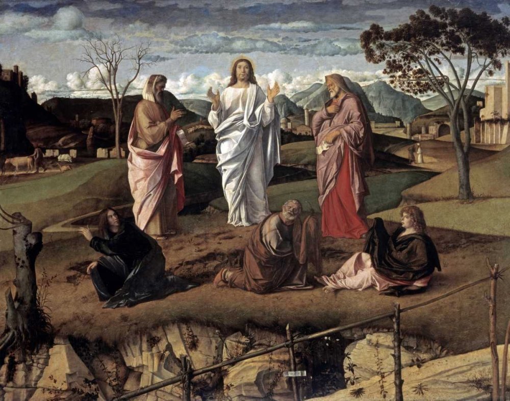 Feeling at home KUNSTDRUCK auf MATTE PAPIER 220gr Verklärung Bellini Giovanni - Landschaft horizontal Poster Figuren Landschaften und Landschaft Bild auf Papier cm_78_X_99